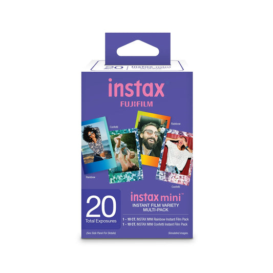 Fujifilm Instax Mini Film 20 count Value Pack (1 pack Instax Rainblow Film and 1 pack Instax Confetti)